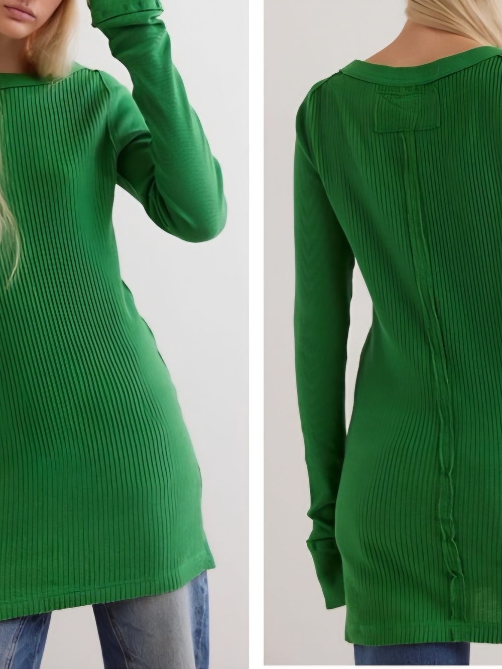 We The Free Green Ribbed Long Sleeve Tee